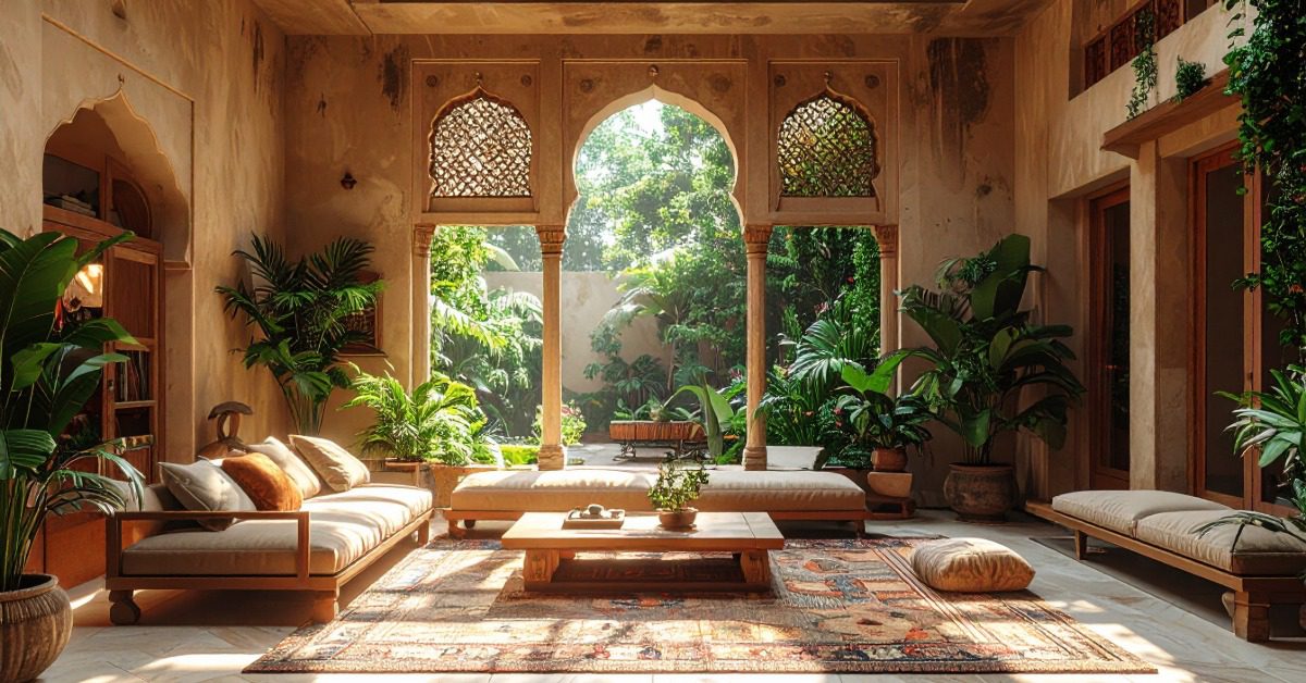 Biophilic living room with indoor plants - kusharchitects