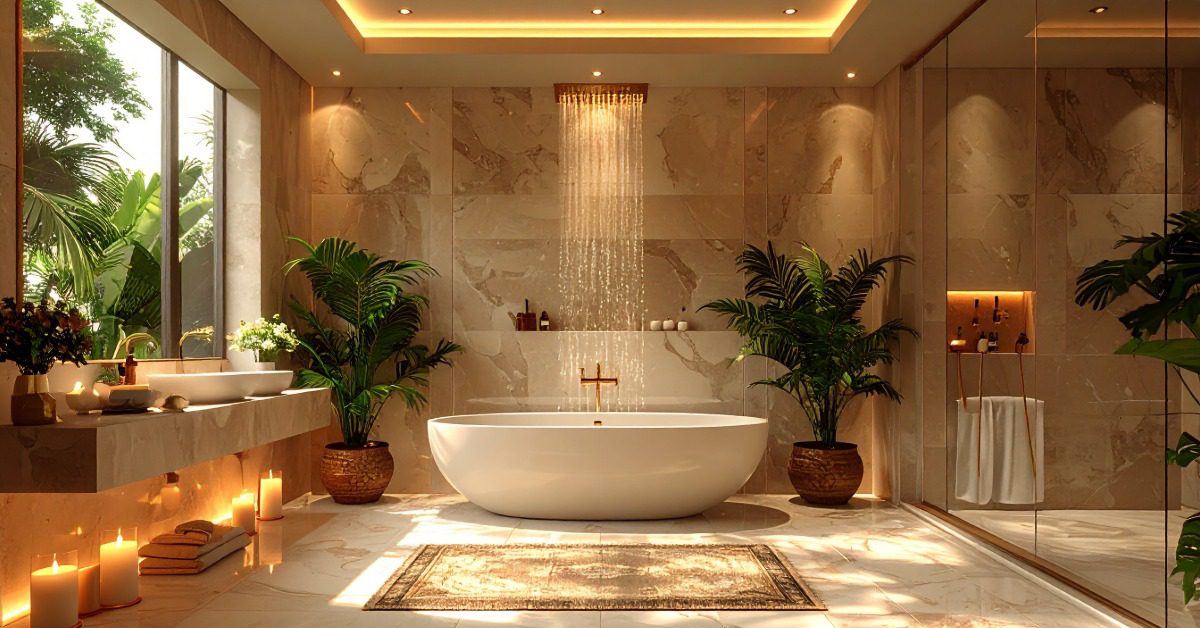 Luxury spa bathroom with bathtub and shower - kusharchitects