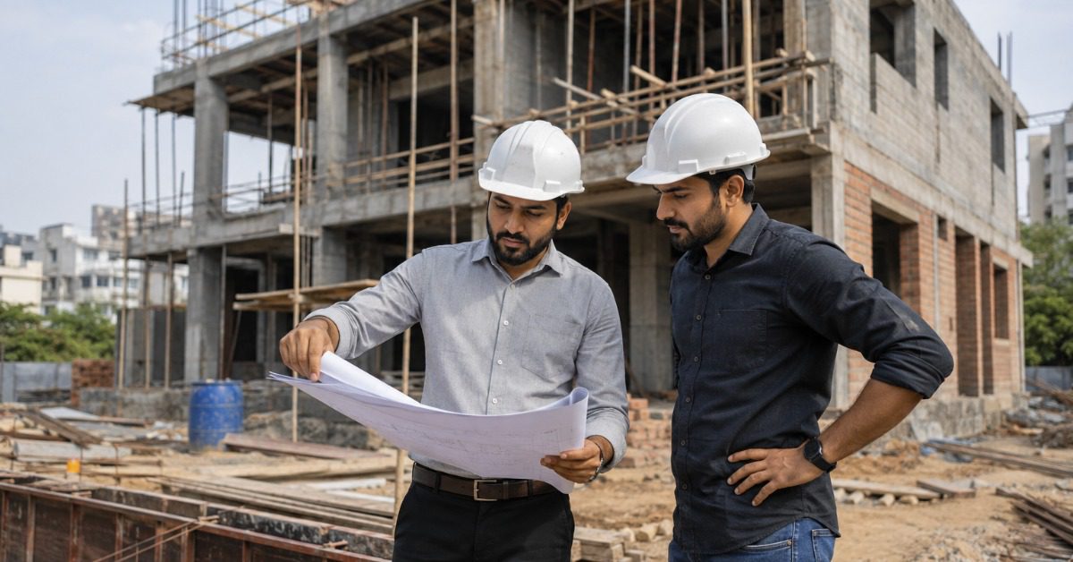 The Complete Architectural Design Process: A Step-by-Step Guide 8 Architect inspecting house construction site