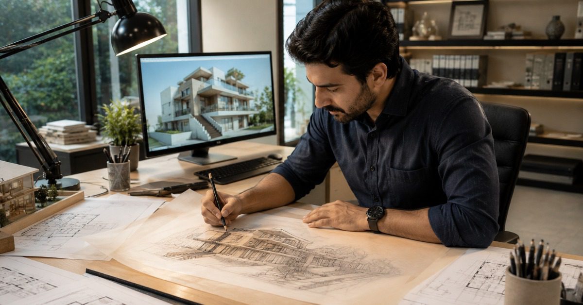 The Complete Architectural Design Process: A Step-by-Step Guide 4 Architect sketching luxury house design