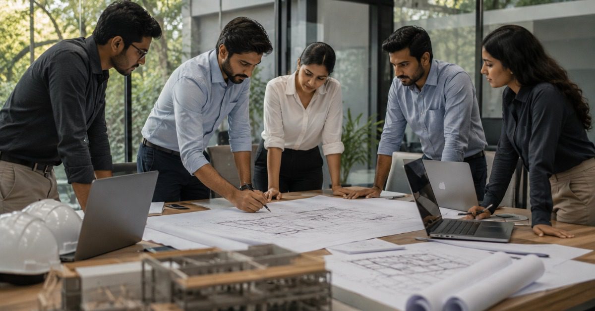 The Complete Architectural Design Process: A Step-by-Step Guide 5 Architects reviewing construction blueprints
