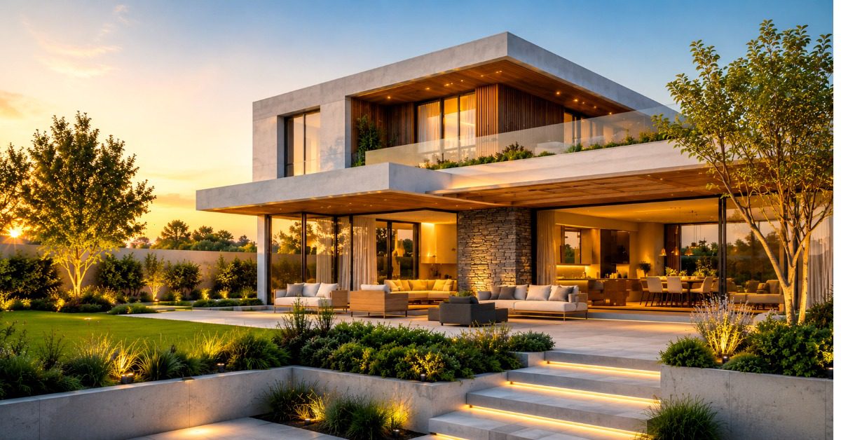 Our Services 1 Modern architectural residence showcasing the professional architecture, interior design, and landscape design services offered by Kush Architects in Jaipur.