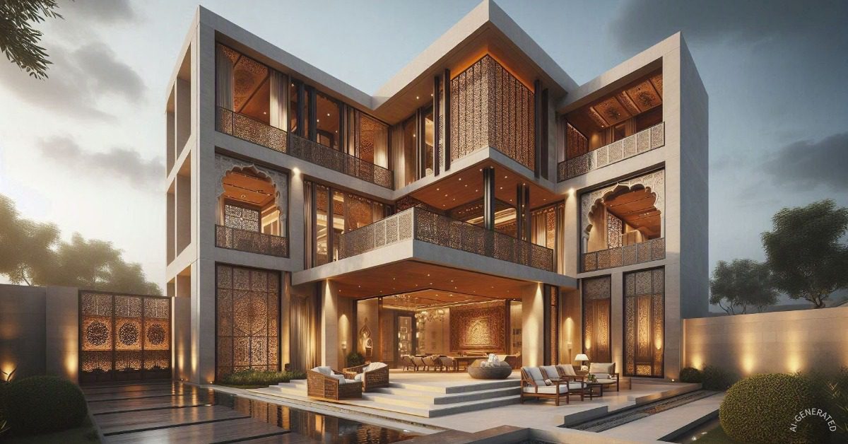Modern vs Traditional Architecture India Which Home Style Is Right for Your Dream Home 4 Hybrid home combining modern architecture with traditional Indian design elements