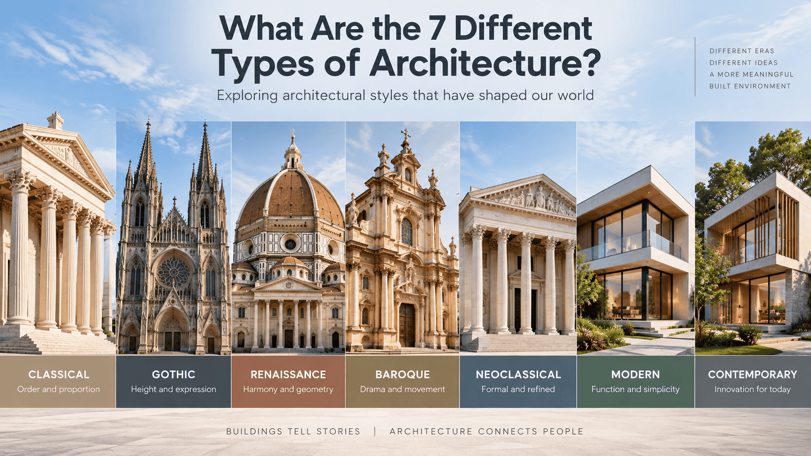 Seven different types of architecture from Classical to Contemporary